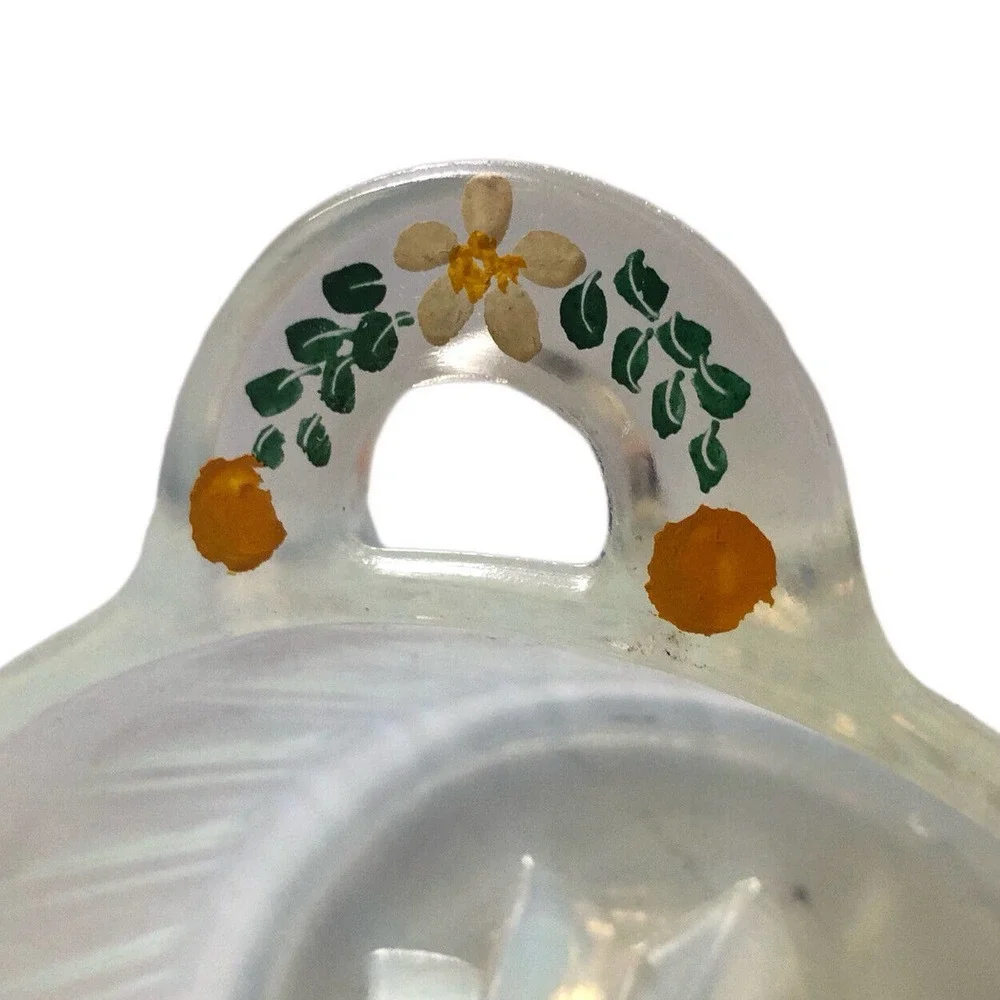 FRY Opalescent Swirled Glass Ribbed Citrus Reamer Juicer Hand Painted Handle Vtg